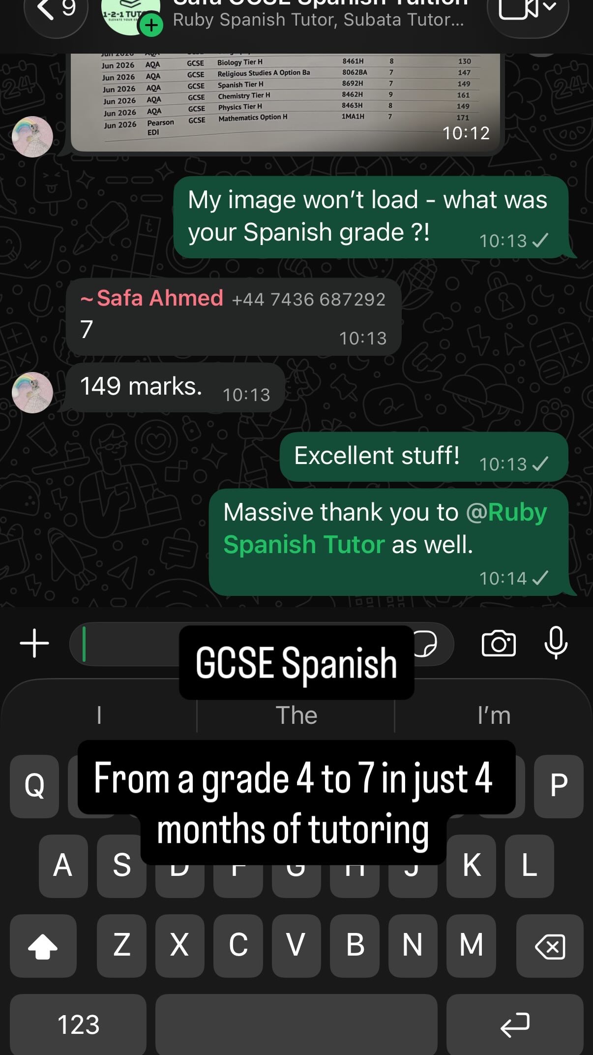 Student tutoring result